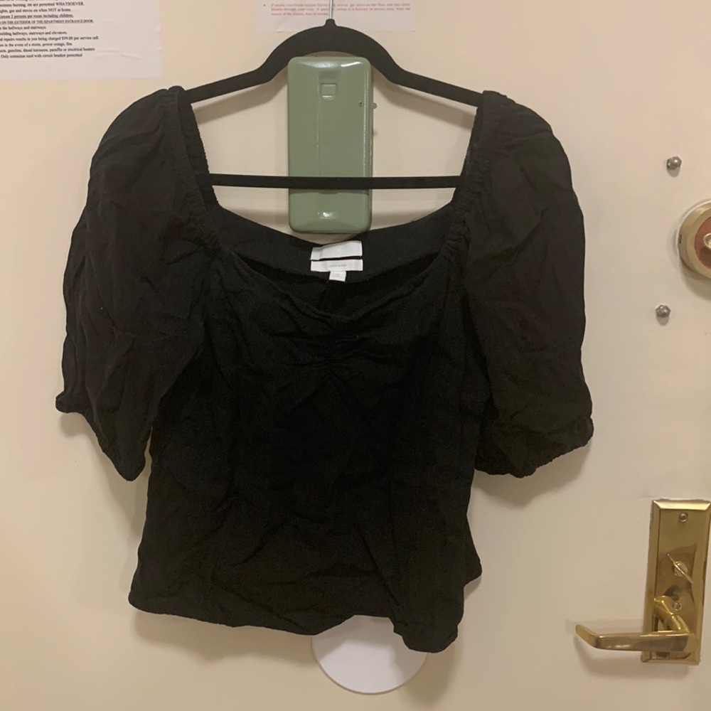 H&M black linen blend fitted top